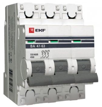 Автоматический выключатель EKF 3P 2,5А (D) 4,5kA ВА 47-63 (mcb4763-3-2.5D-pro)