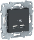 Unica New Антрацит Розетка USB 2-местная 5 В / 2100 мА (NU541854)