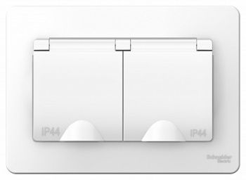 Blanca скрытой установки Белый Розетка 2-ая с/з со шторками IP44, 16А, 250В (BLNRS441121)