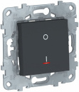 Unica New Антрацит Выключатель двухполюсный 1-клавишный с индикацией сх.2а 16 AX 250В (NU526254S)