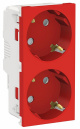 Unica New Modular Красный Розетка двойная со шторками с заземлением винтовой зажим (NU306703A)